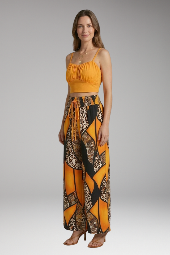 Women's Two Piece Set with Top and Wide-Leg Trousers