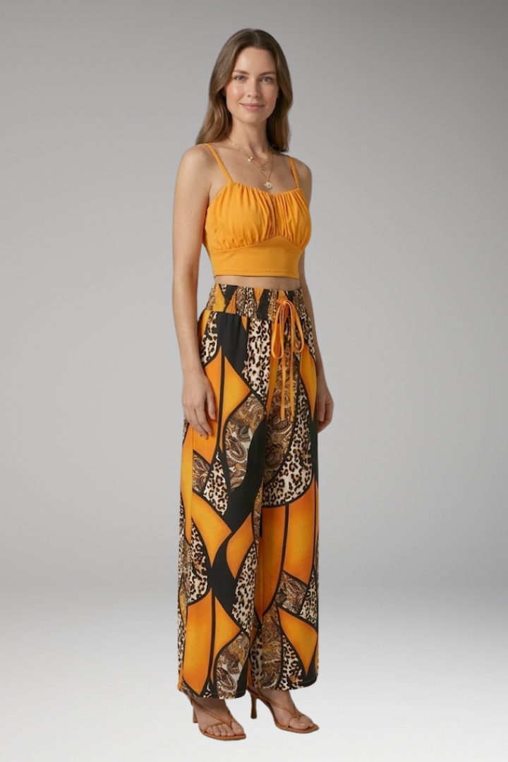 Women's Two Piece Set with Top and Wide-Leg Trousers