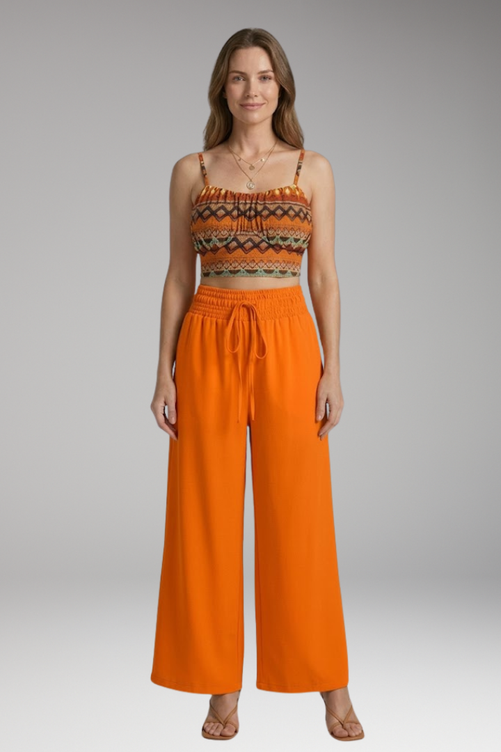 Women's Two Piece Set with Top and Wide-Leg Trousers