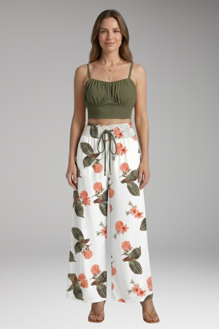 Women's Two Piece Set with Top and Wide-Leg Trousers