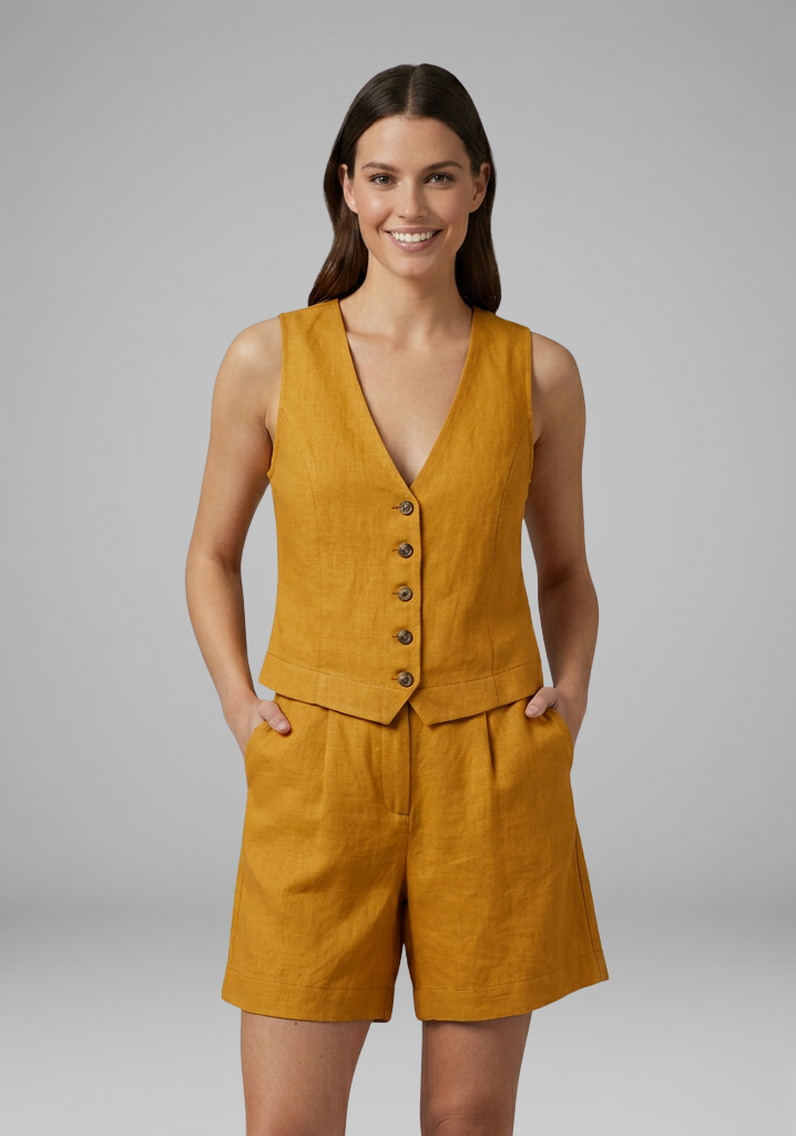 Women's Two Piece Set with V Neck Top and Shorts
