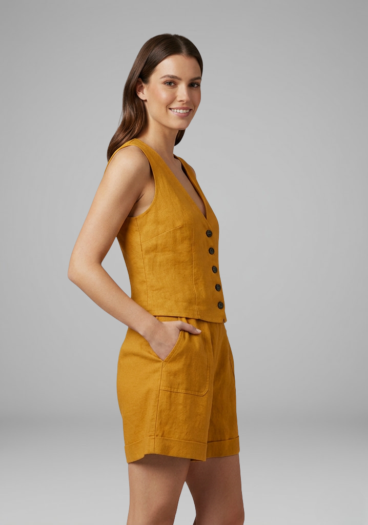 Women's Two Piece Set with V Neck Top and Shorts