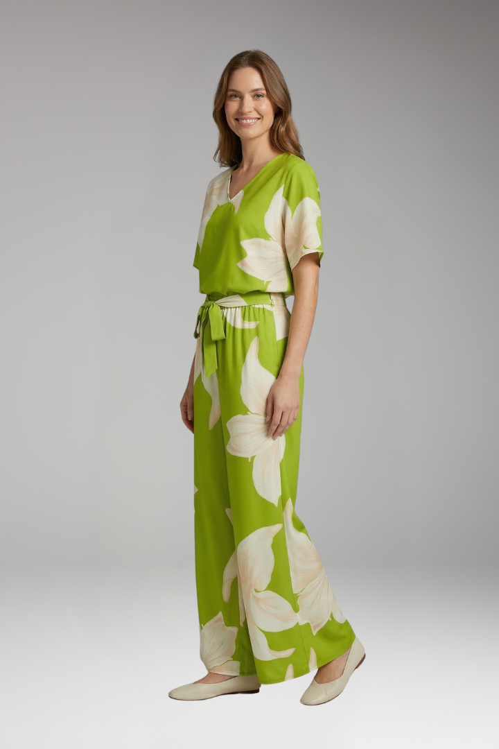 Women's Two Piece Set with V Neck Top and Wide Leg Trousers