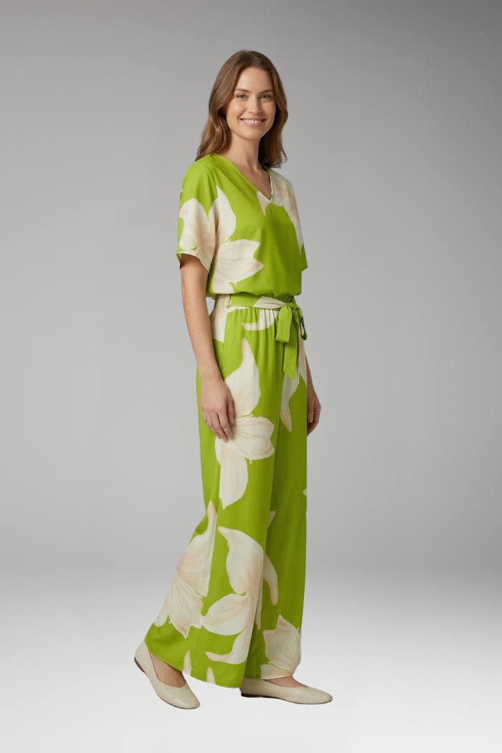 Women's Two Piece Set with V Neck Top and Wide Leg Trousers