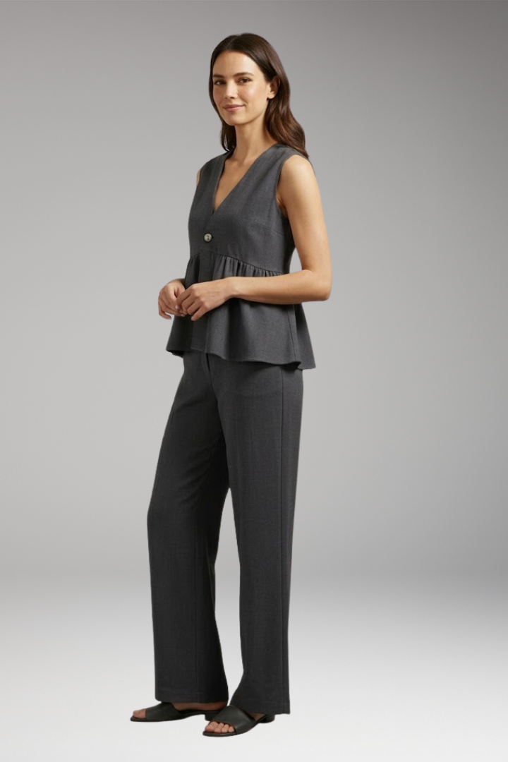 Women's Two Piece Set with V Neck Top and Wide Leg Trousers