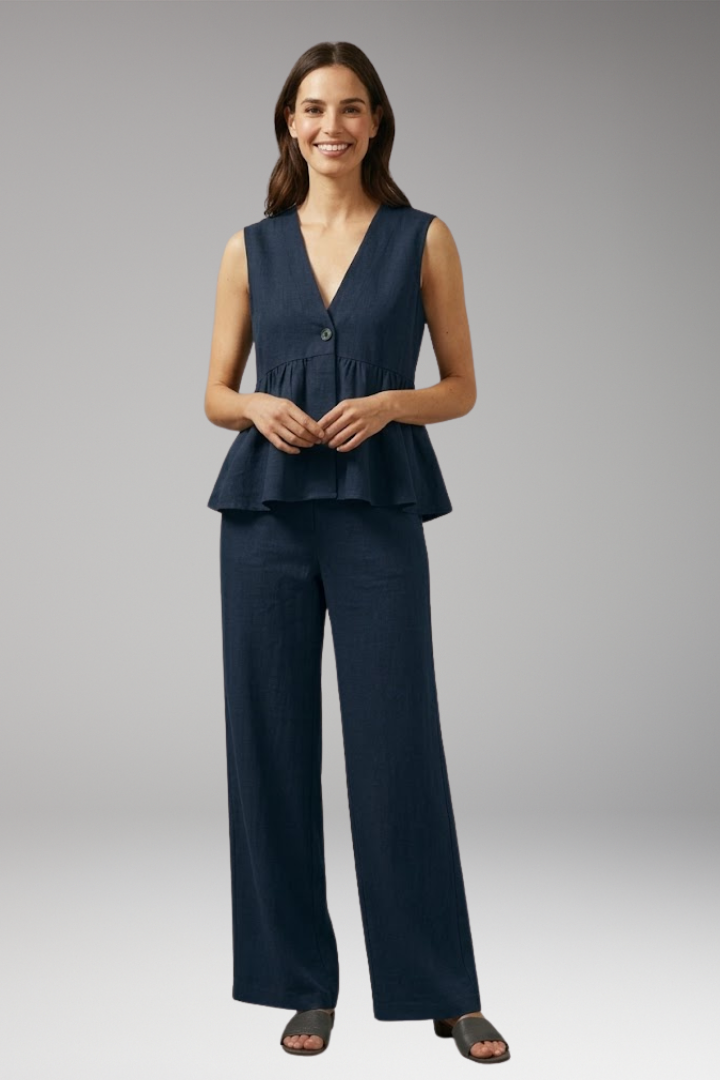 Women's Two Piece Set with V Neck Top and Wide Leg Trousers