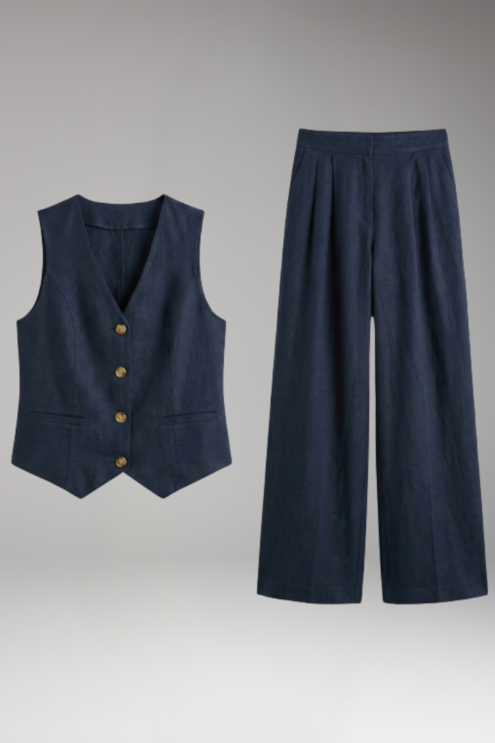 Women's Two Piece Set with V Neck Vest