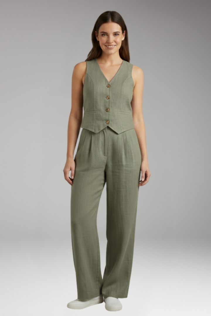Women's Two Piece Set with V Neck Vest