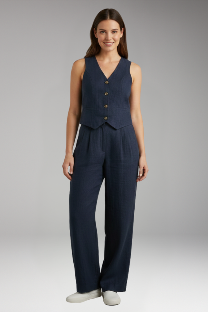 Women's Two Piece Set with V Neck Vest