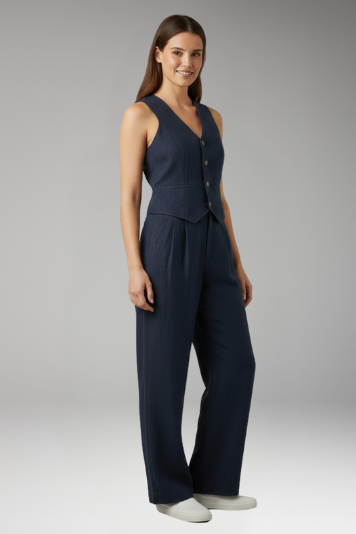 Women's Two Piece Set with V Neck Vest