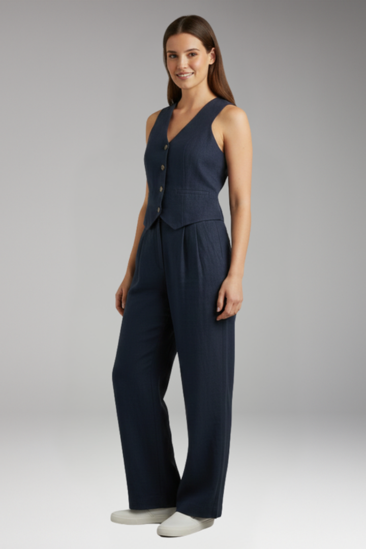 Women's Two Piece Set with V Neck Vest
