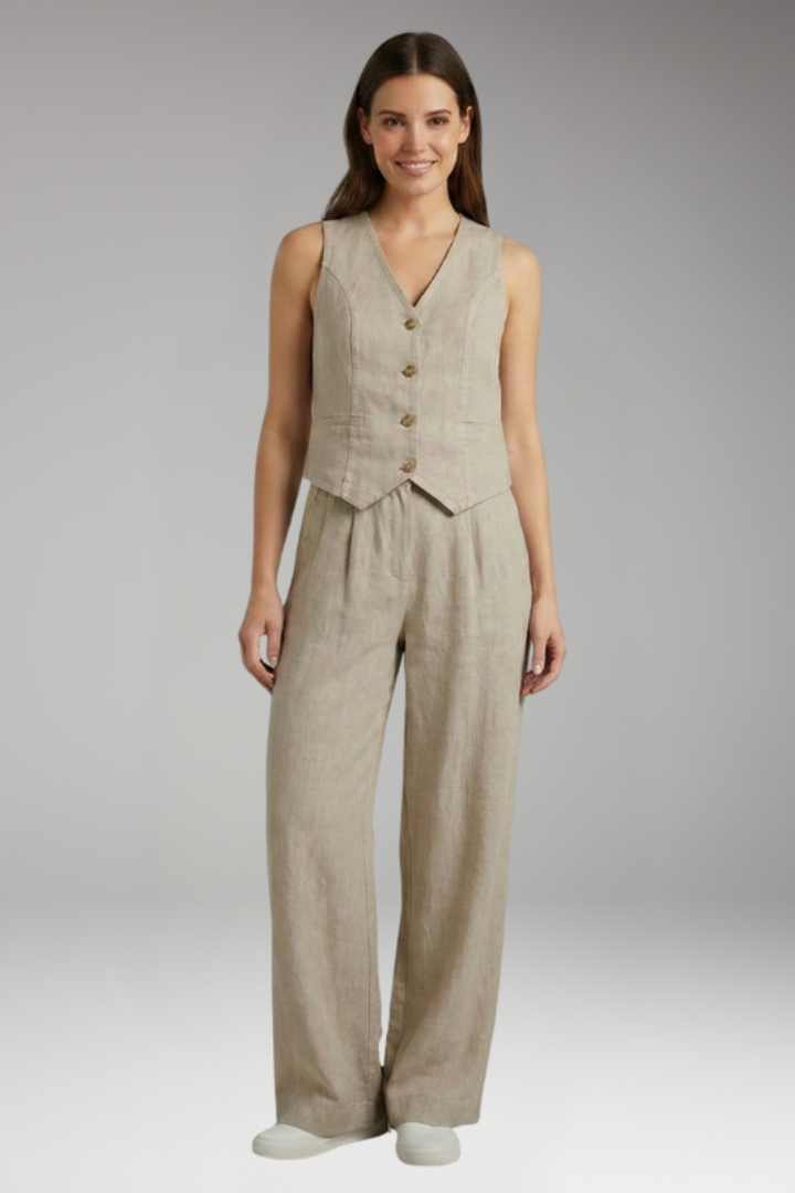 Women's Two Piece Set with V Neck Vest