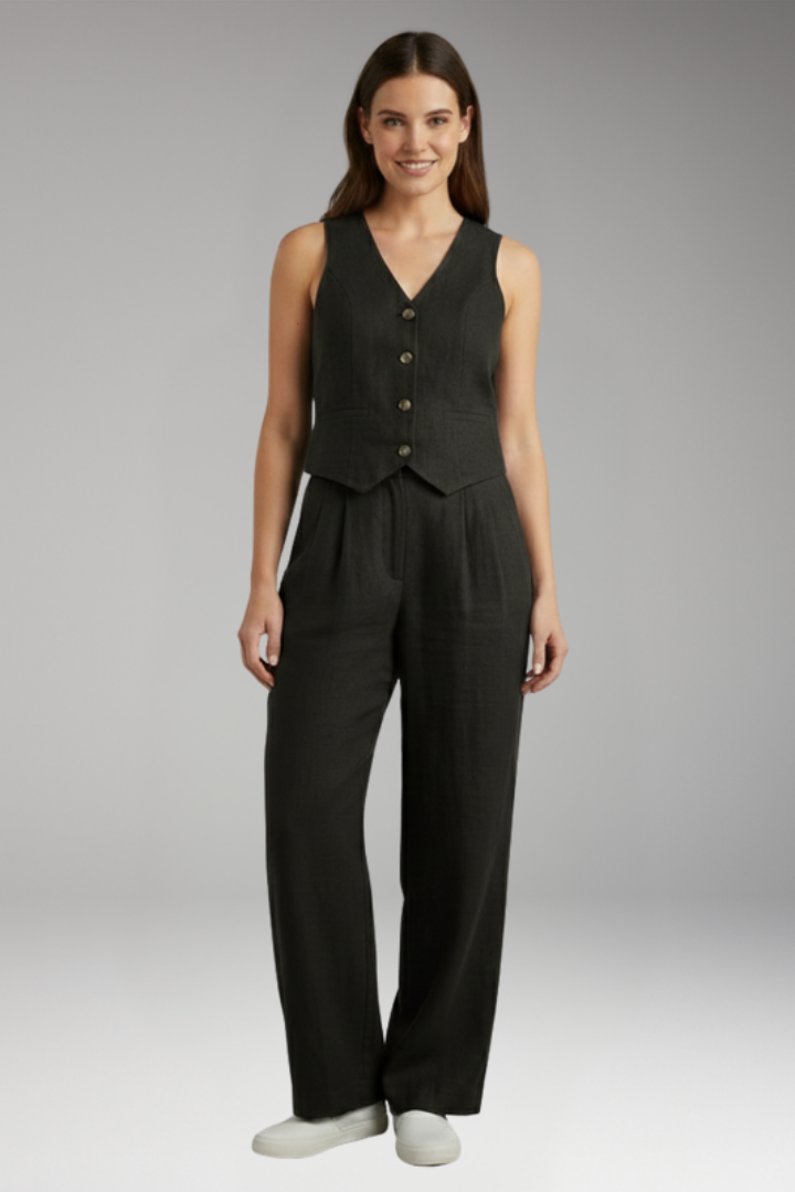 Women's Two Piece Set with V Neck Vest