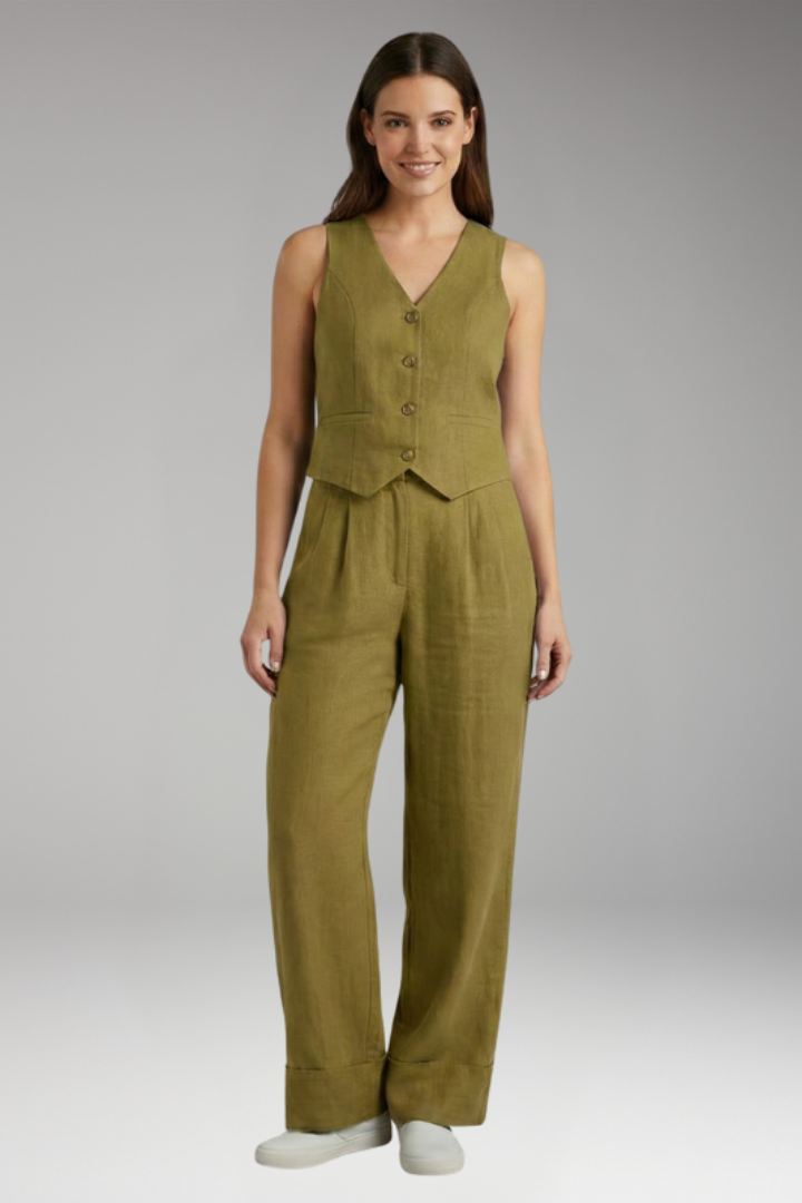 Women's Two Piece Set with V Neck Vest
