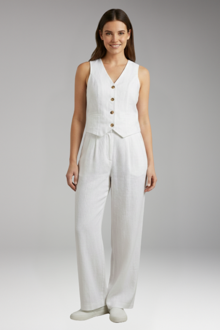 Women's Two Piece Set with V Neck Vest