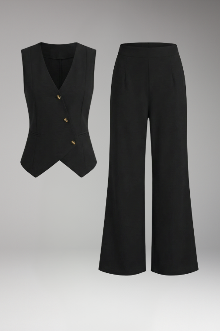 Women's Two Piece Set with V Neck Vest and Trousers