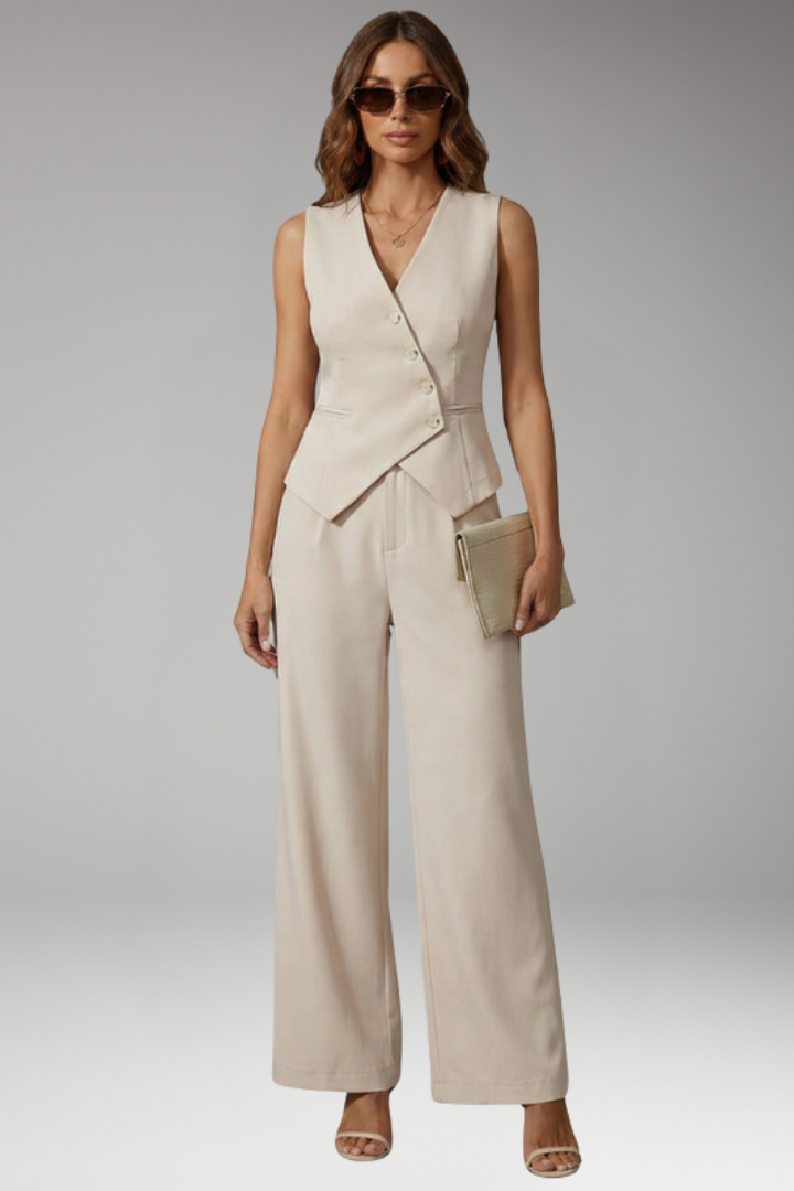 Women's Two Piece Set with V Neck Vest and Trousers