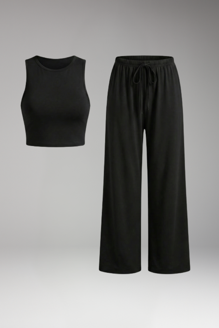 Women's Two Piece Set with Wide Leg Trousers