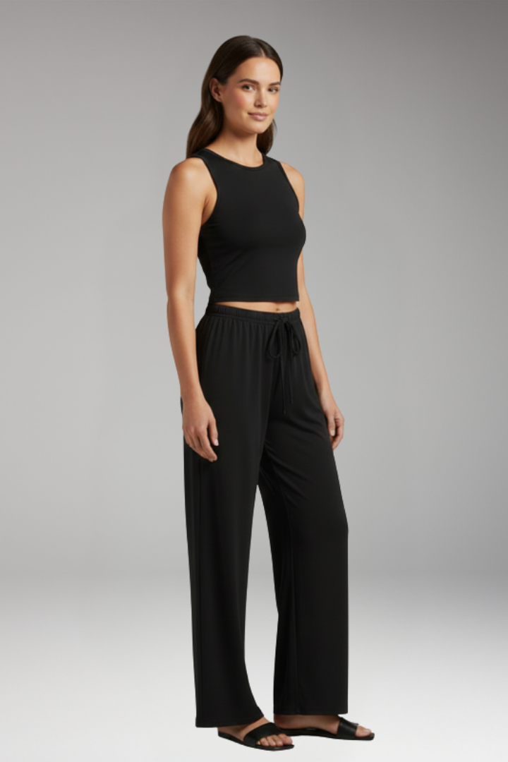 Women's Two Piece Set with Wide Leg Trousers