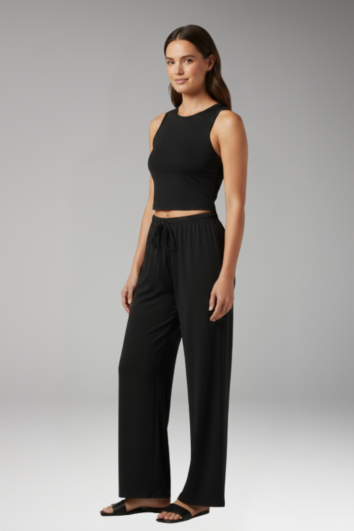 Women's Two Piece Set with Wide Leg Trousers