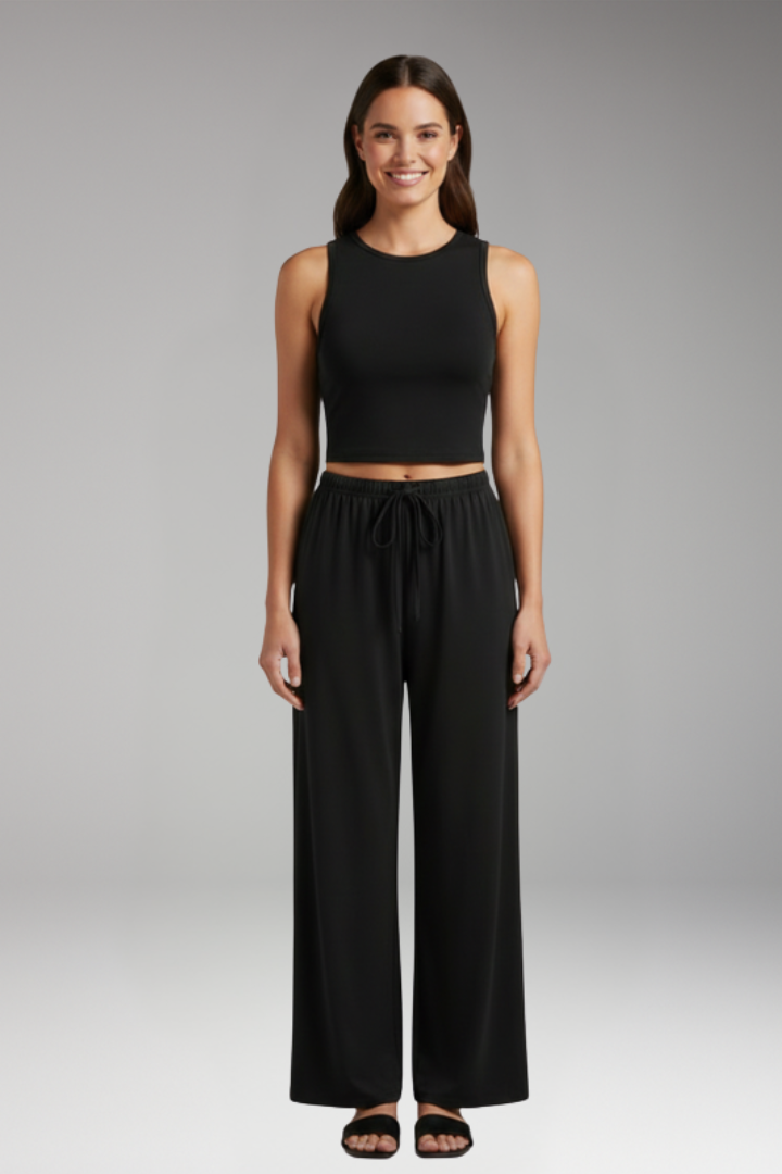 Women's Two Piece Set with Wide Leg Trousers