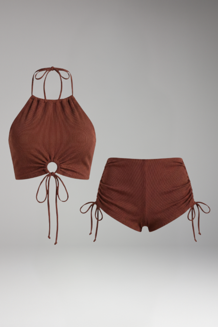 Women's Two Piece Swimwear with Halter Neck Top
