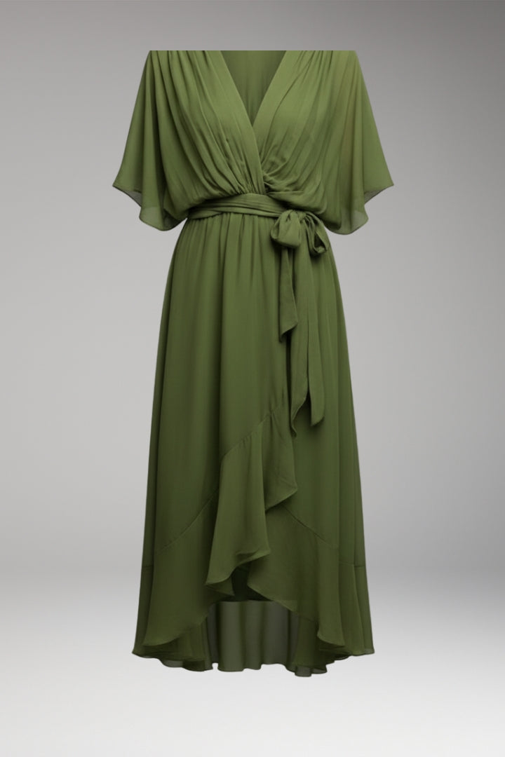 Women's V-Neck Chiffon Dress with Elegant Design and Versatile Fit
