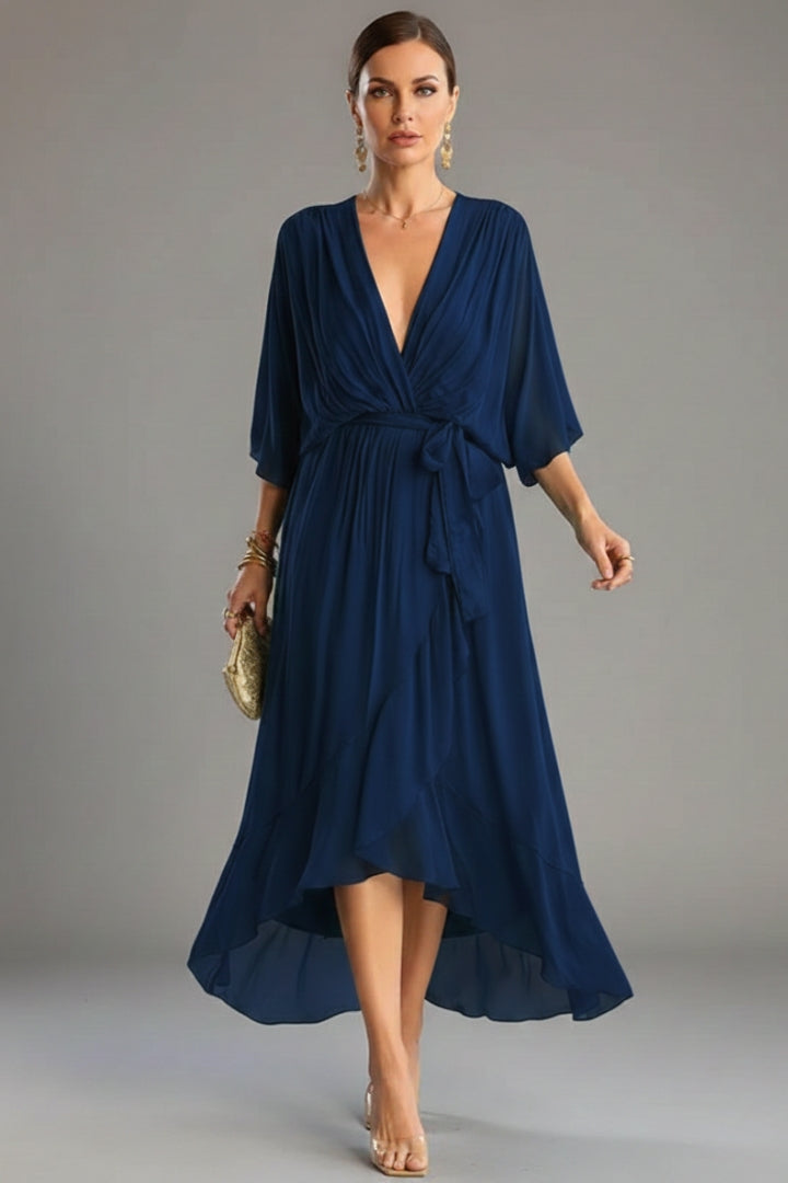 Women's V-Neck Chiffon Dress with Elegant Design and Versatile Fit