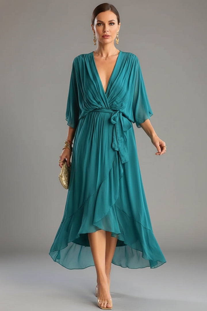 Women's V-Neck Chiffon Dress with Elegant Design and Versatile Fit