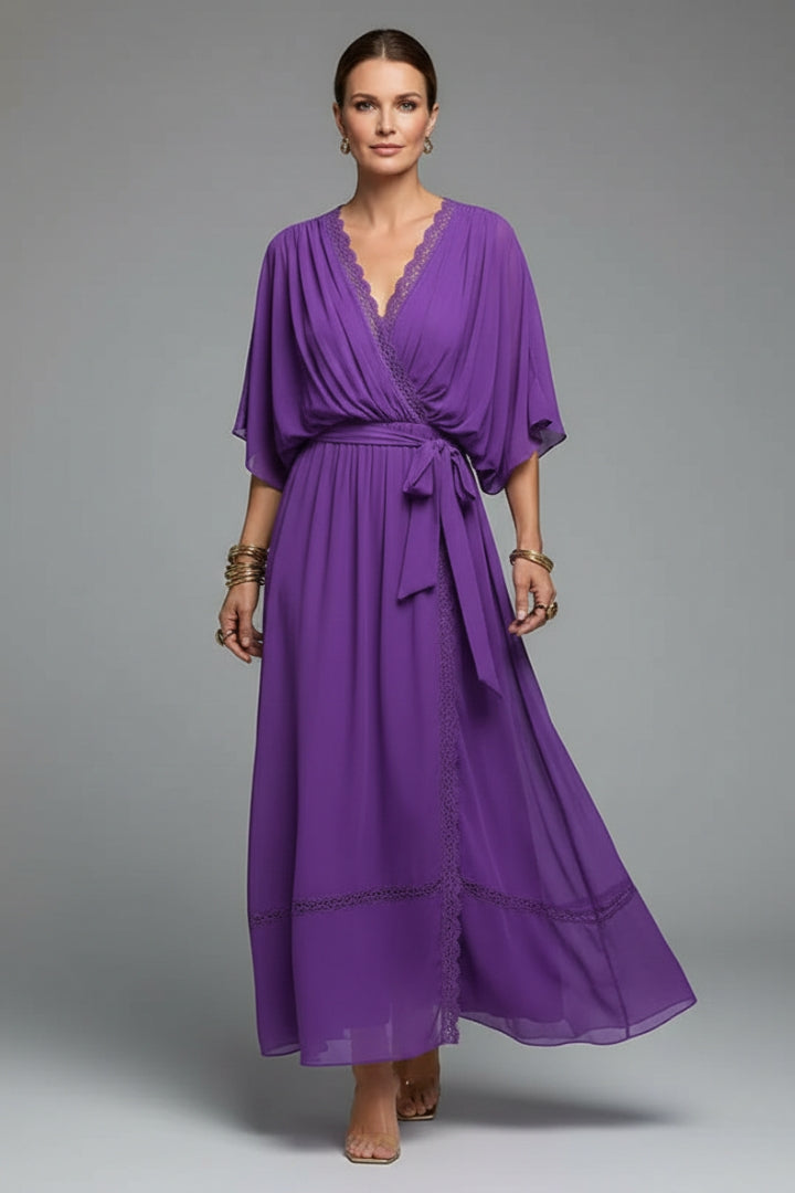 Women's V-Neck Chiffon Dress with Elegant Design and Versatile Fit