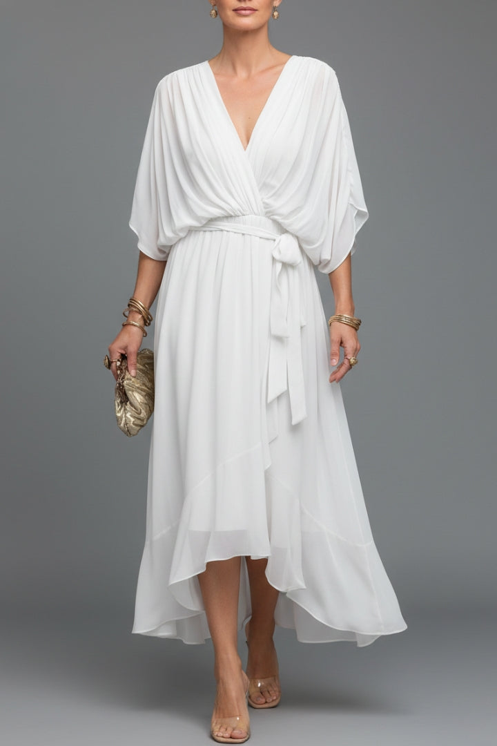 Women's V-Neck Chiffon Dress with Elegant Design and Versatile Fit