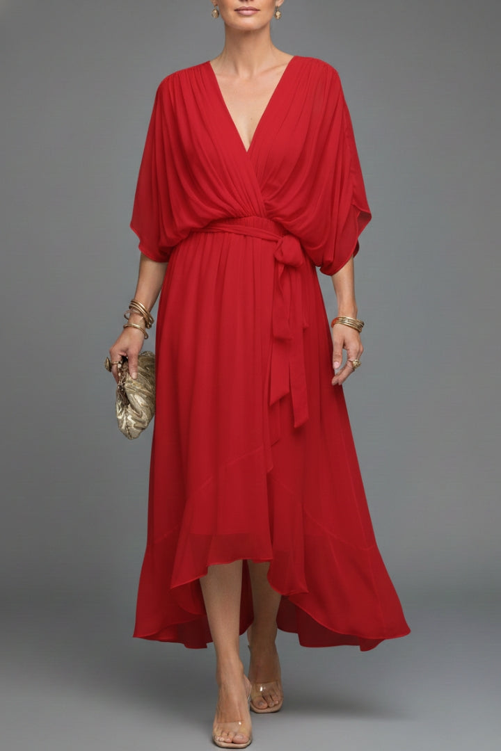 Women's V-Neck Chiffon Dress with Elegant Design and Versatile Fit