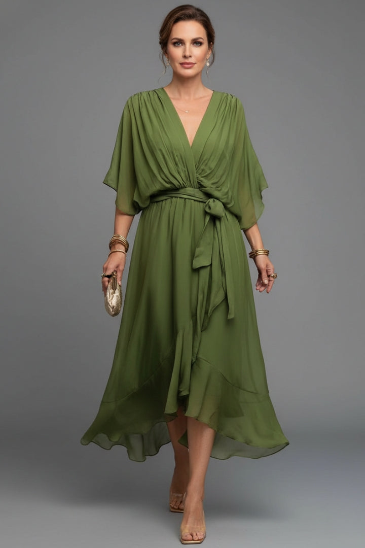 Women's V-Neck Chiffon Dress with Elegant Design and Versatile Fit