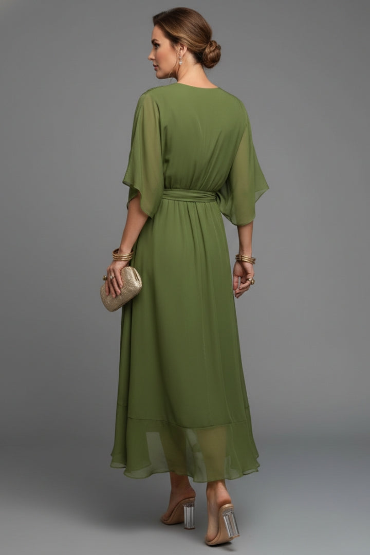 Women's V-Neck Chiffon Dress with Elegant Design and Versatile Fit