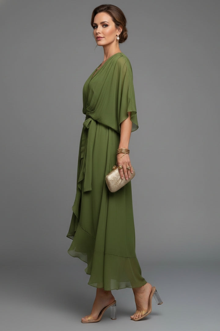 Women's V-Neck Chiffon Dress with Elegant Design and Versatile Fit