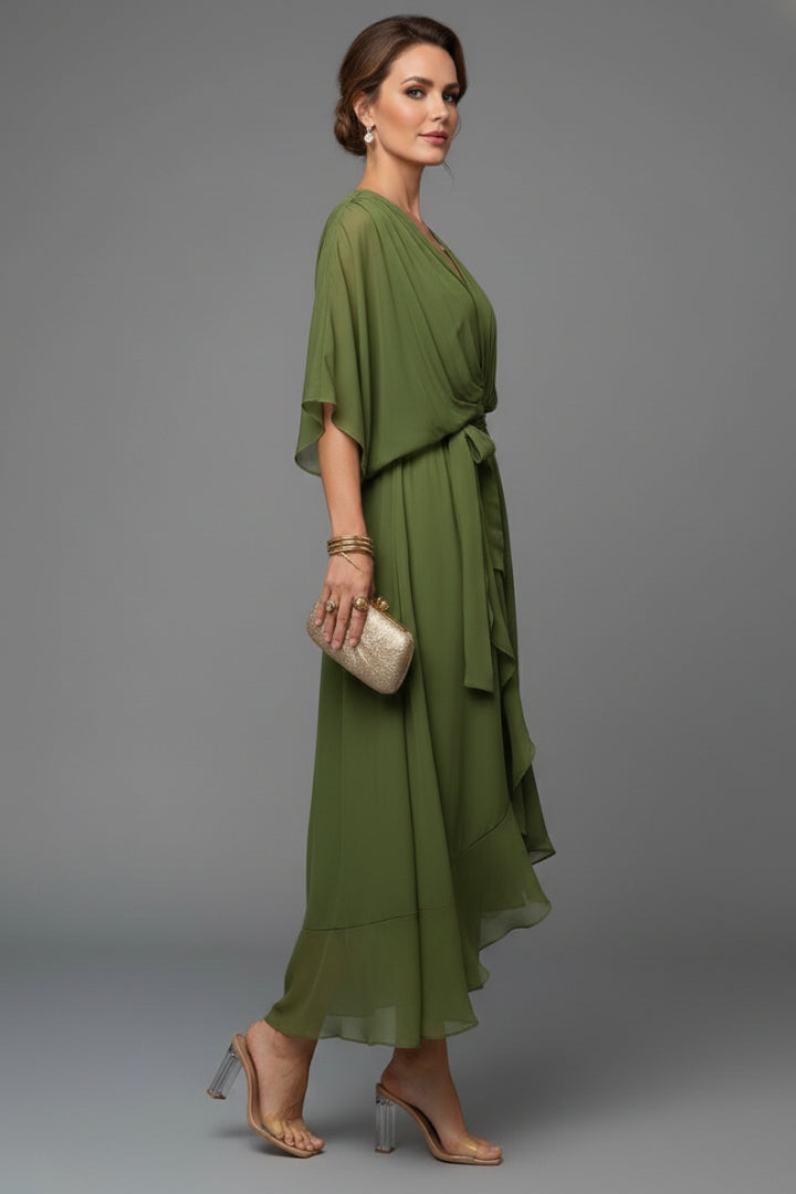 Women's V-Neck Chiffon Dress with Elegant Design and Versatile Fit