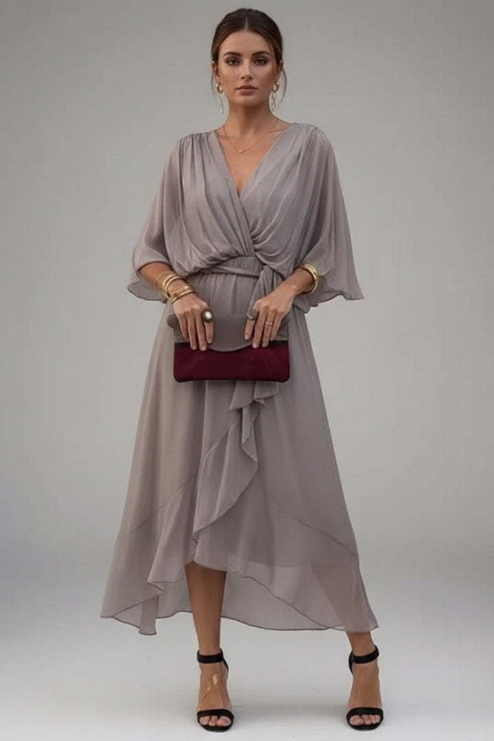 Women's V-Neck Chiffon Dress with Elegant Design and Versatile Fit