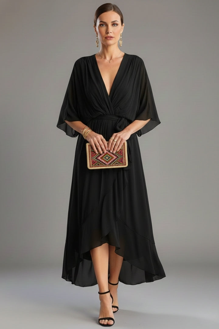 Women's V-Neck Chiffon Dress with Elegant Design and Versatile Fit