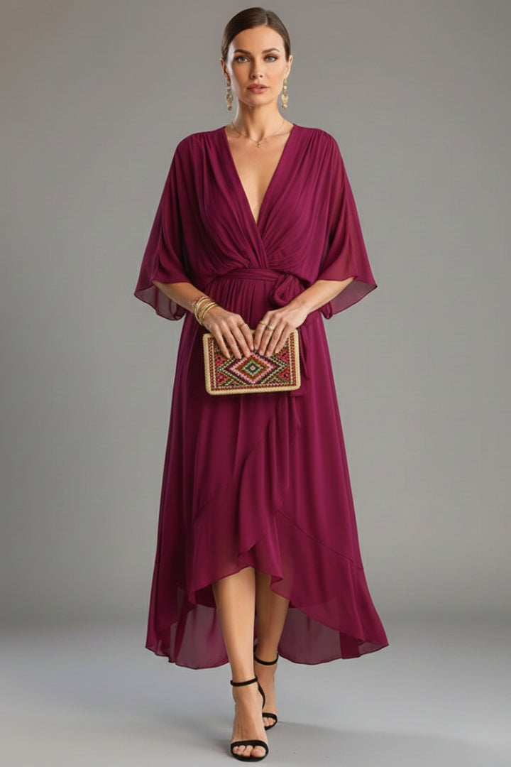 Women's V-Neck Chiffon Dress with Elegant Design and Versatile Fit