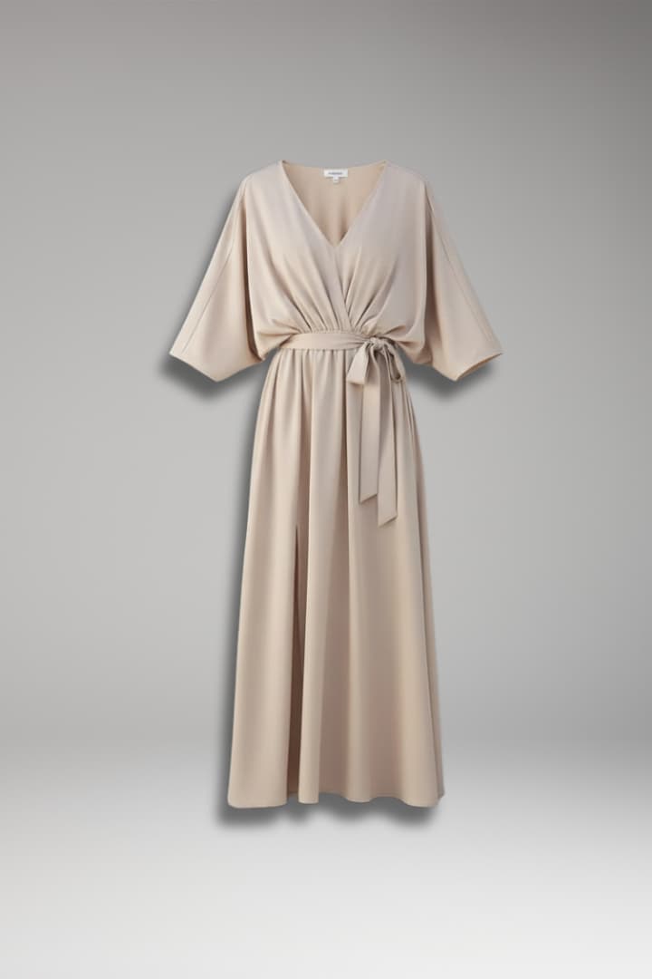 Women’s V-Neck Dress with Waist Tie and Side Slit