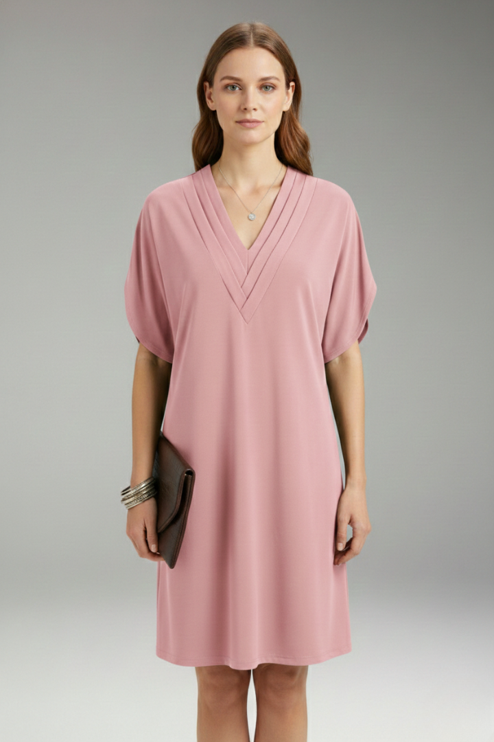 Women's V-Neck Oversized Dress with Loose Fit and Versatile Style