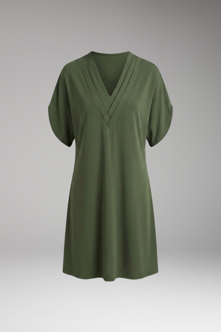 Women's V-Neck Oversized Dress with Loose Fit and Versatile Style