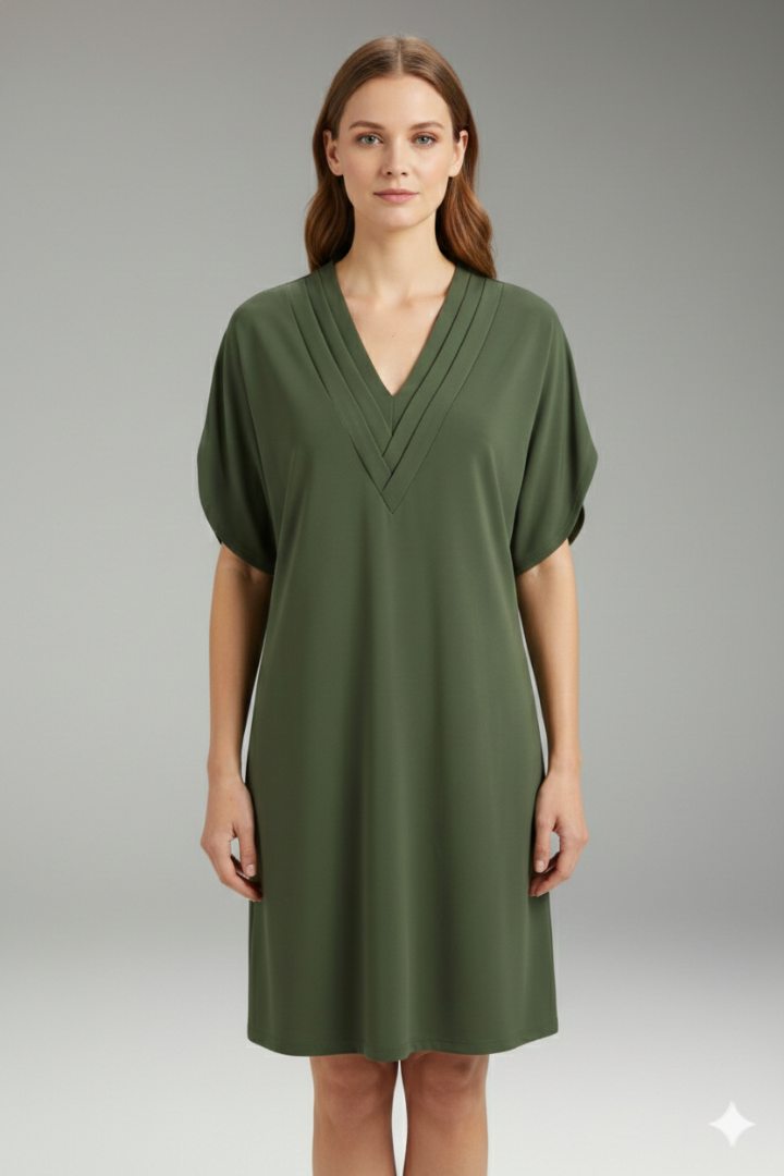 Women's V-Neck Oversized Dress with Loose Fit and Versatile Style