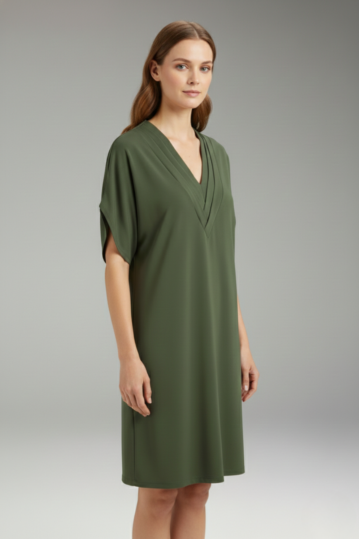 Women's V-Neck Oversized Dress with Loose Fit and Versatile Style