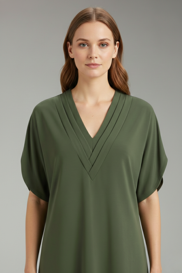 Women's V-Neck Oversized Dress with Loose Fit and Versatile Style