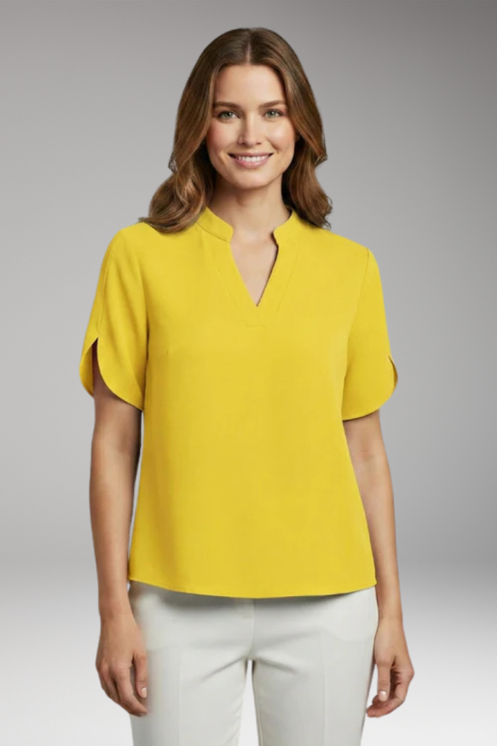 Women's V Neck Blouse with Short Sleeves