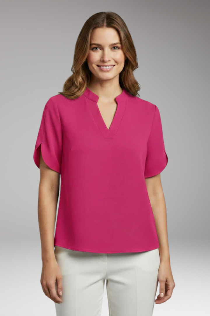 Women's V Neck Blouse with Short Sleeves