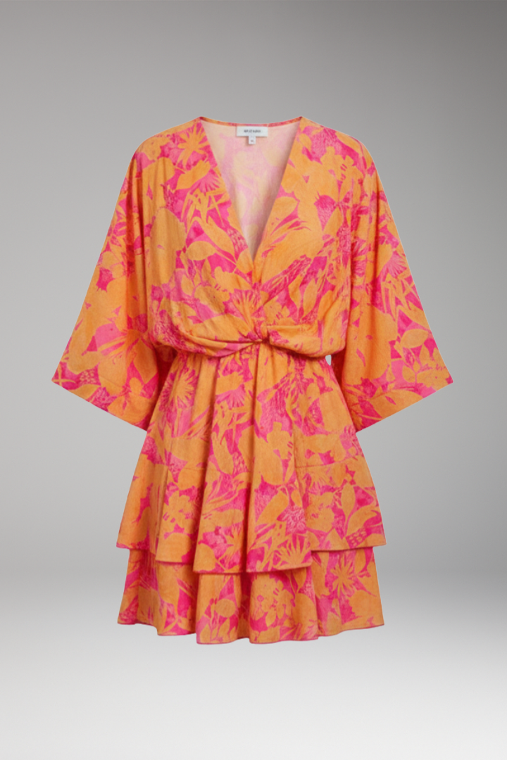 Women's V Neck Dress with Tiered Ruffle Skirt