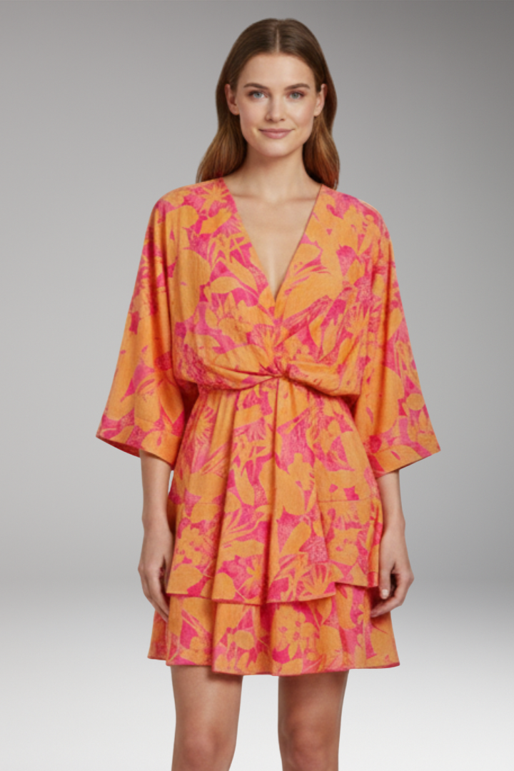 Women's V Neck Dress with Tiered Ruffle Skirt