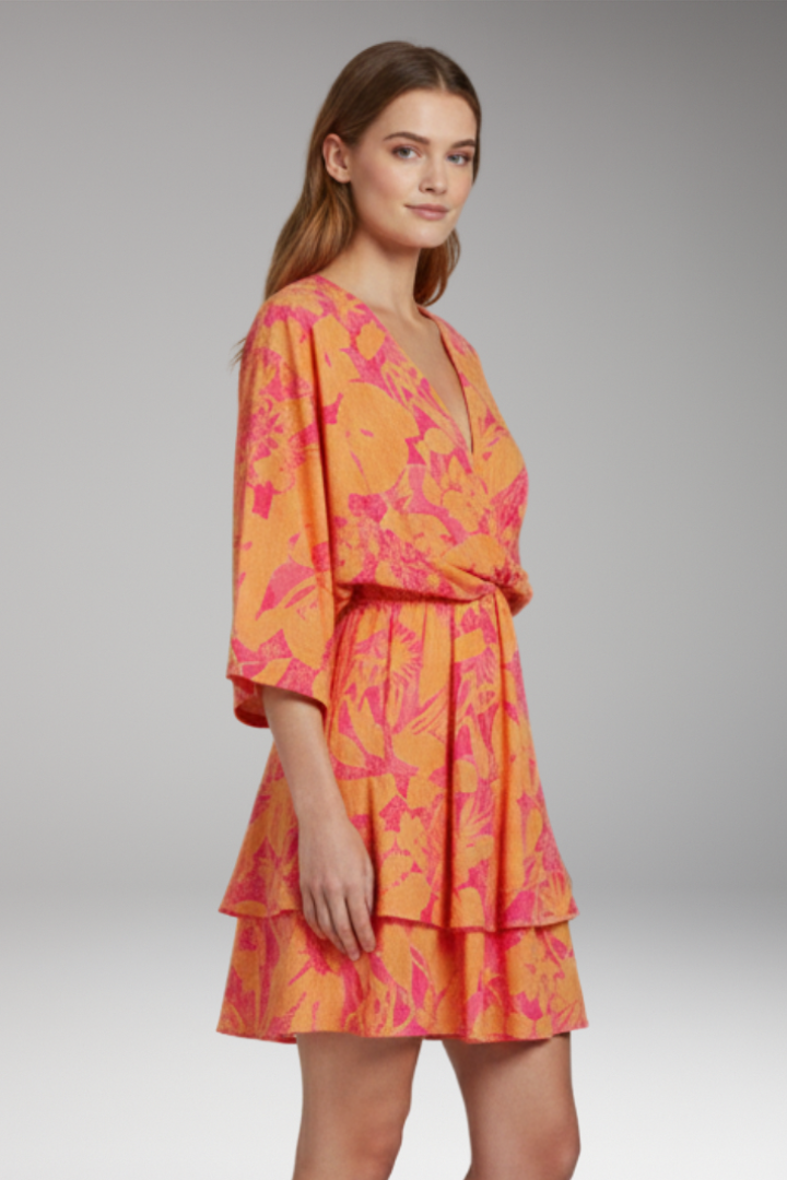 Women's V Neck Dress with Tiered Ruffle Skirt